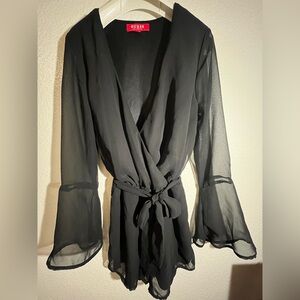 Elegant Black Sheer Wrap Romper